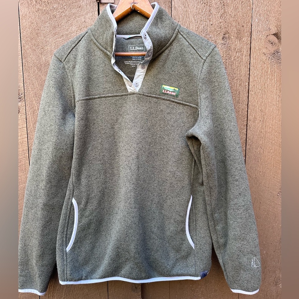 LL Bean Snap Pullover Sweater Fleece Kangaroo Pocket Women’s Medium